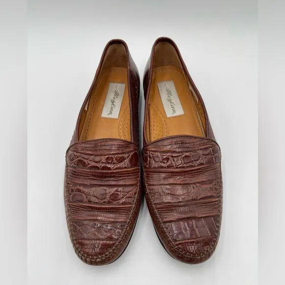 Mezlan Sebastian Mens Size 8.5 Brown Leather Genuine Lizard Loafer Shoes Italian