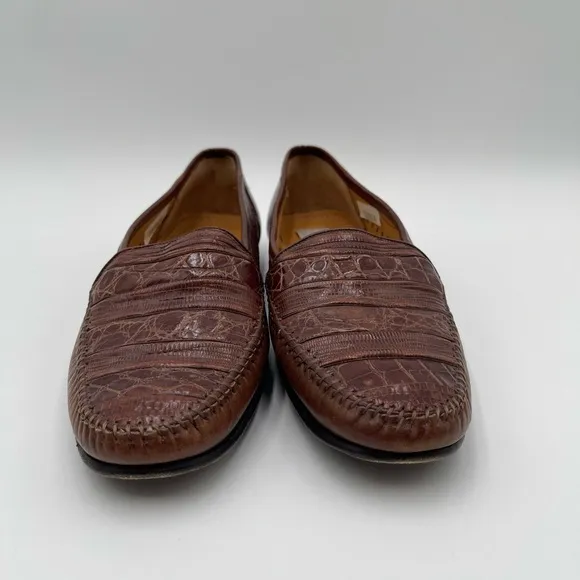 Mezlan Sebastian Mens Size 8.5 Brown Leather Genuine Lizard Loafer Shoes Italian