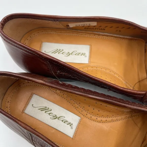 Mezlan Sebastian Mens Size 8.5 Brown Leather Genuine Lizard Loafer Shoes Italian