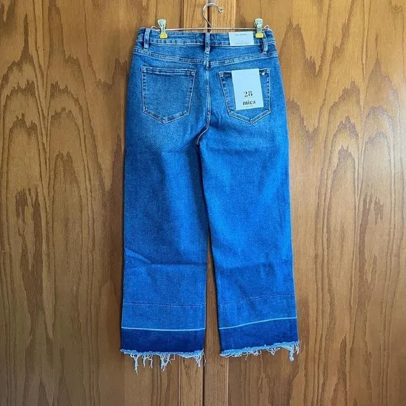 Mica Denim High-Rise Straight Crop Frayed Hem Jeans Dark Wash Size 28
