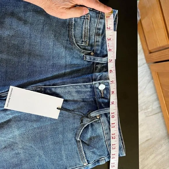 Mica Denim High-Rise Straight Crop Frayed Hem Jeans Dark Wash Size 28