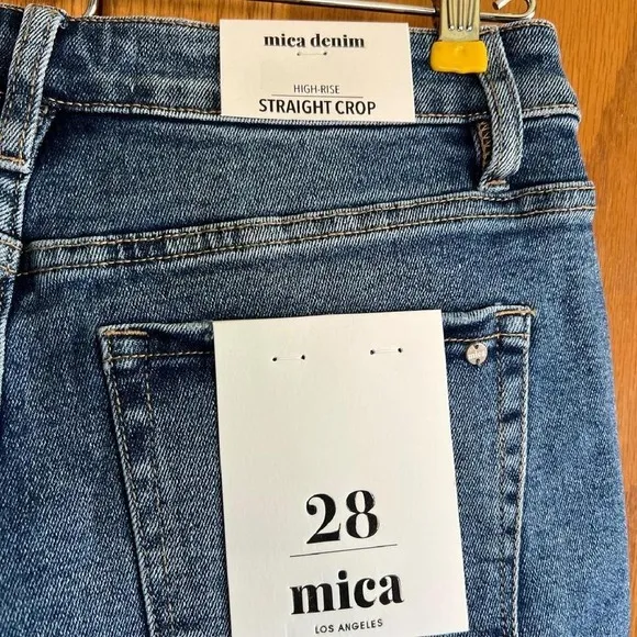 Mica Denim High-Rise Straight Crop Frayed Hem Jeans Dark Wash Size 28