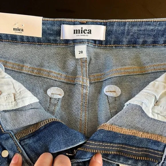 Mica Denim High-Rise Straight Crop Frayed Hem Jeans Dark Wash Size 28