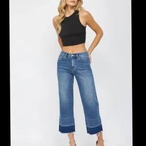 Mica Denim High-Rise Straight Crop Frayed Hem Jeans Dark Wash Size 28