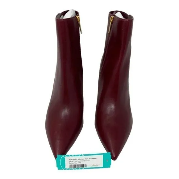 Michael Kors Alina Stiletto 80mm Ankle Boots Burgundy Size 9.5 NWT $255 MSRP