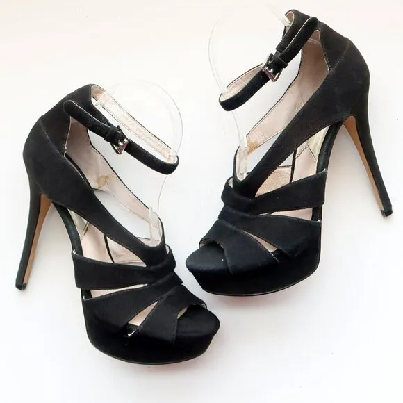 Michael Kors Black Suede Leather Ankle Strap Platform Heels Sandals Dressy Shoes