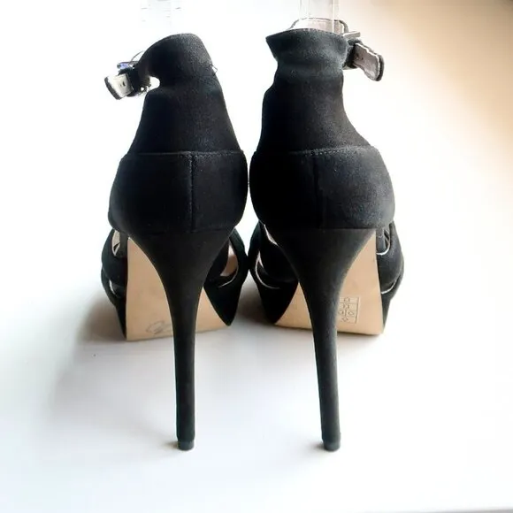 Michael Kors Black Suede Leather Ankle Strap Platform Heels Sandals Dressy Shoes
