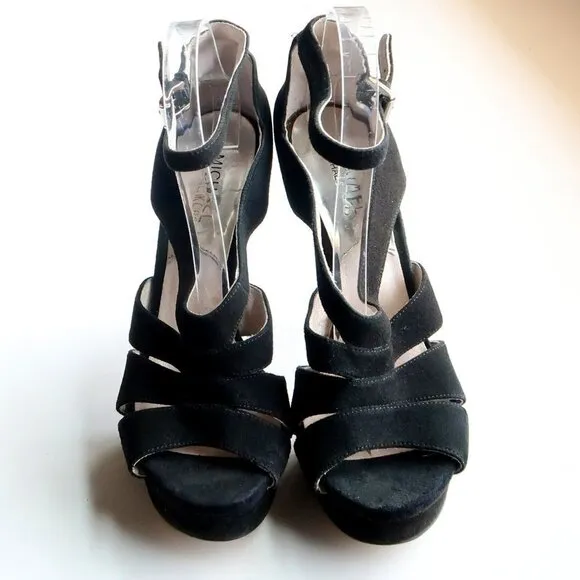 Michael Kors Black Suede Leather Ankle Strap Platform Heels Sandals Dressy Shoes