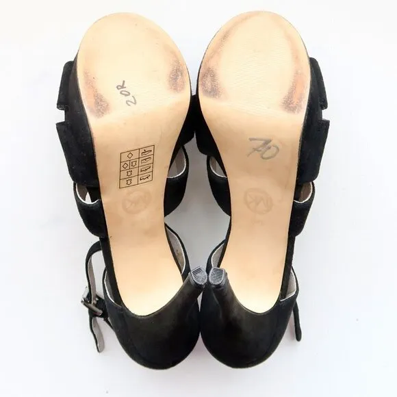 Michael Kors Black Suede Leather Ankle Strap Platform Heels Sandals Dressy Shoes