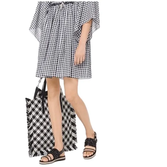 Michael Kors Collection Luxury Gingham Flutter Sleeve Georgette Dress Size 4