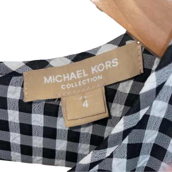 Michael Kors Collection Luxury Gingham Flutter Sleeve Georgette Dress Size 4