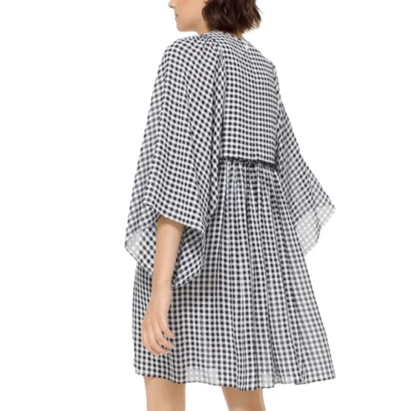 Michael Kors Collection Luxury Gingham Flutter Sleeve Georgette Dress Size 4