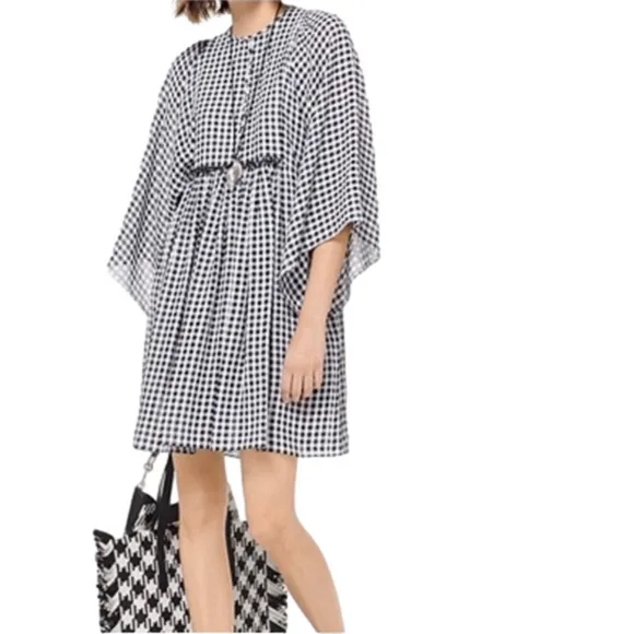 Michael Kors Collection Luxury Gingham Flutter Sleeve Georgette Dress Size 4