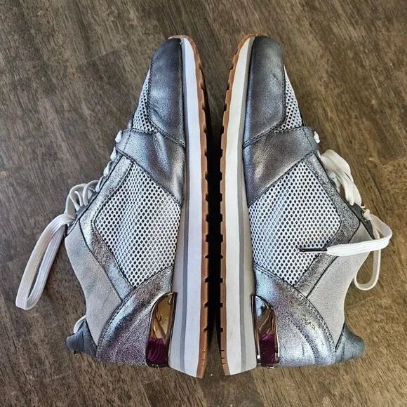 Michael Kors Silver and Grey Allie Trainer Shoes Size 8.5 Leather Walking Run