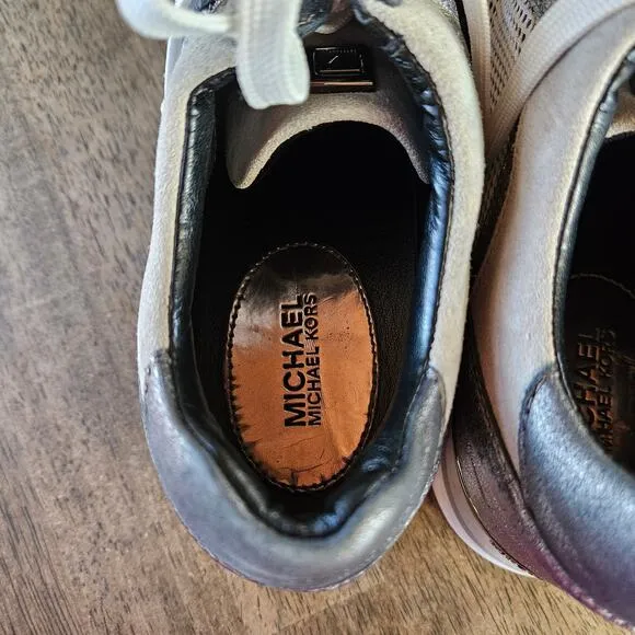 Michael Kors Silver and Grey Allie Trainer Shoes Size 8.5 Leather Walking Run