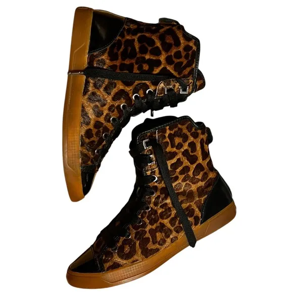 MICHAEL KORS Womans Leopard Print Calf Hair Leather Hight Tops Sz 7.5