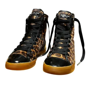MICHAEL KORS Womans Leopard Print Calf Hair Leather Hight Tops Sz 7.5