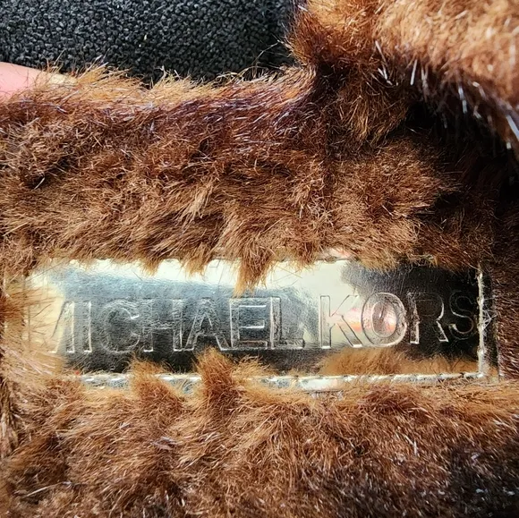 Michael Kors Women's Slide Brown Logo Faux Brown Fur Slippers Size 5