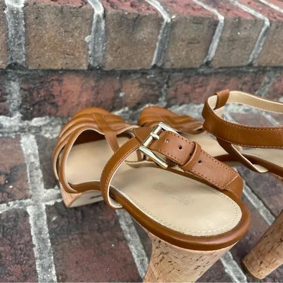 Michael Michael Kors Brown Leather Strappy Cork Heeled Platform Sandals Size 11M