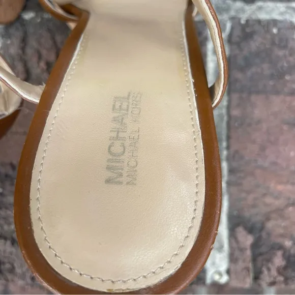 Michael Michael Kors Brown Leather Strappy Cork Heeled Platform Sandals Size 11M