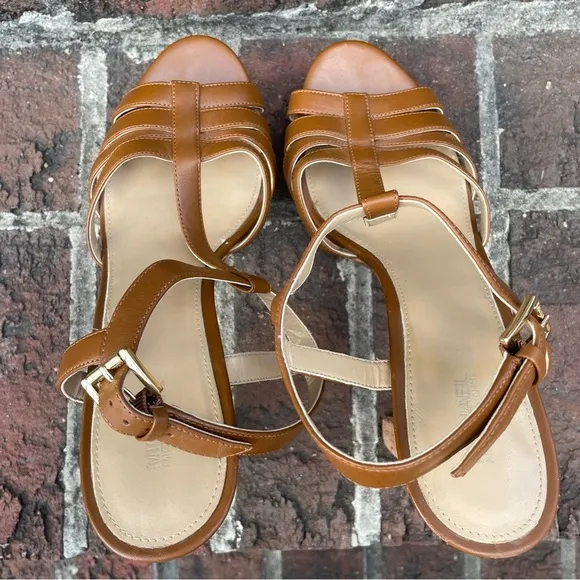 Michael Michael Kors Brown Leather Strappy Cork Heeled Platform Sandals Size 11M