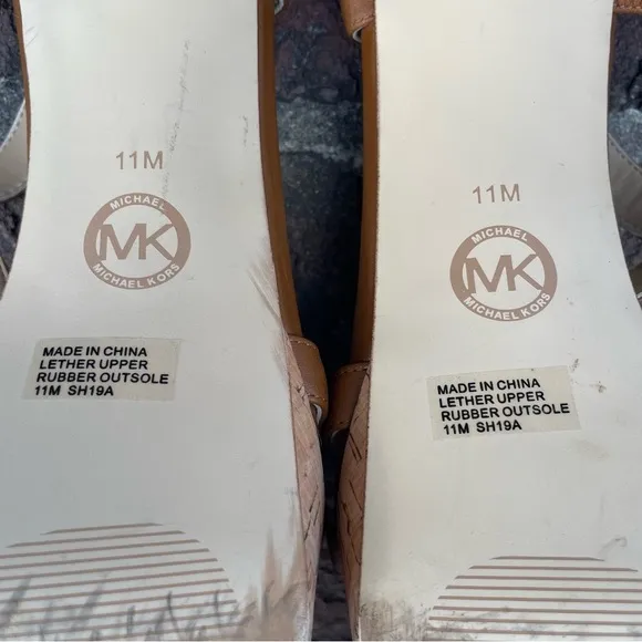 Michael Michael Kors Brown Leather Strappy Cork Heeled Platform Sandals Size 11M