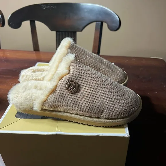 Micheal Kors Janis faux fur lined slipper dark copper NEW size 10