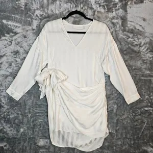 Michelle Mason Dress Womens 0 White Striped Silk Mini Resort Quiet Luxury