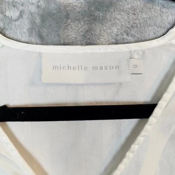 Michelle Mason Dress Womens 0 White Striped Silk Mini Resort Quiet Luxury