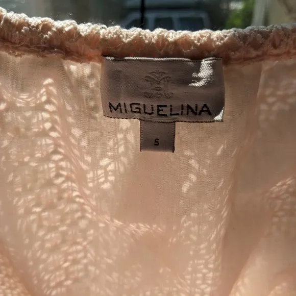 Miguelina Luxury Lace Mini Dress – Peach/Apricot Embroidered Resortwear