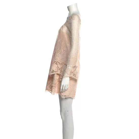 Miguelina Luxury Lace Mini Dress – Peach/Apricot Embroidered Resortwear