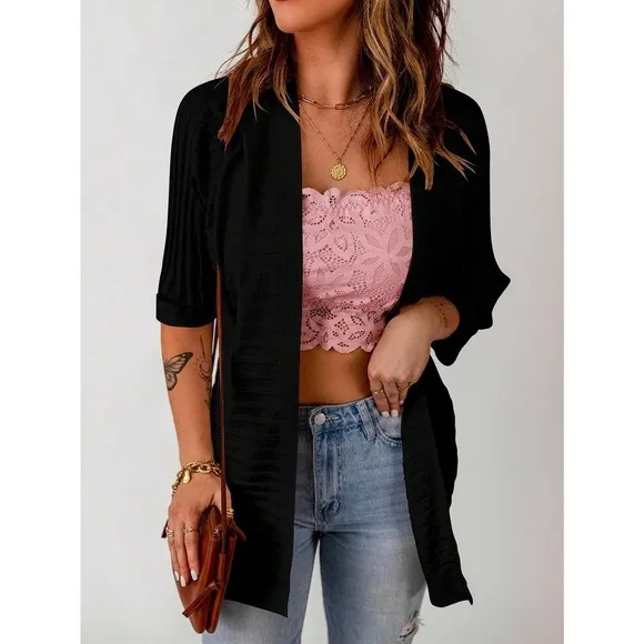 minimalist boho knit Solid open Front Cardigan sweater