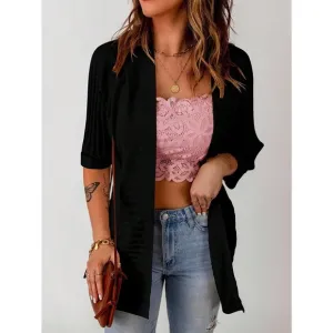 minimalist boho knit Solid open Front Cardigan sweater