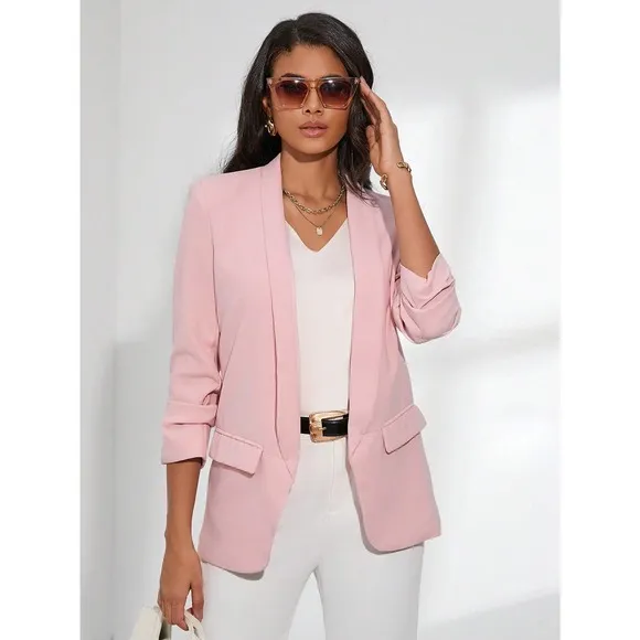 minimalist business casual Shawl Collar Tailored Blazer jacket blush pink pastel