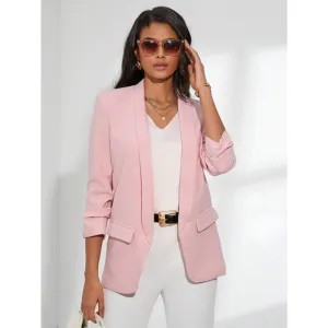 minimalist business casual Shawl Collar Tailored Blazer jacket blush pink pastel