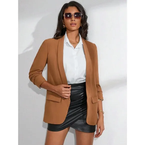 minimalist business casual Shawl Collar Tailored Blazer jacket blush pink pastel