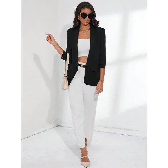 minimalist business casual Shawl Collar Tailored Blazer jacket blush pink pastel