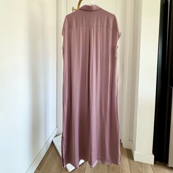 Minimalist Coastal Elegant CHICO'S Mauve Button Down Flowy Shirt Dress Size 2 XL