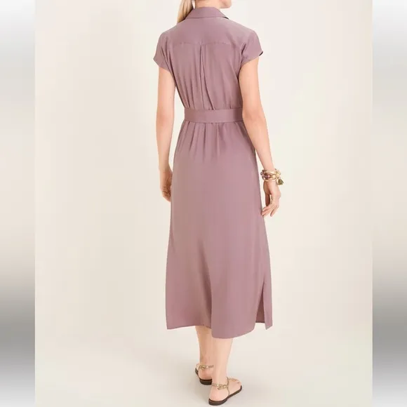 Minimalist Coastal Elegant CHICO'S Mauve Button Down Flowy Shirt Dress Size 2 XL