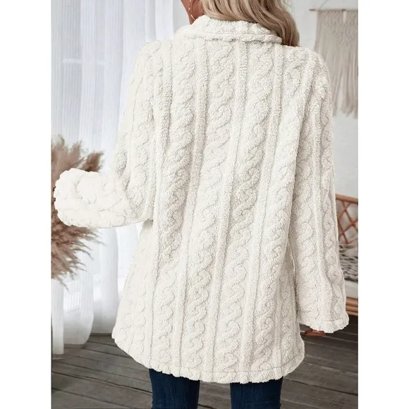 minimalist Double Breasted Lapel collar ribbed knit teddy Coat