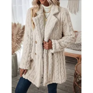 minimalist Double Breasted Lapel collar ribbed knit teddy Coat