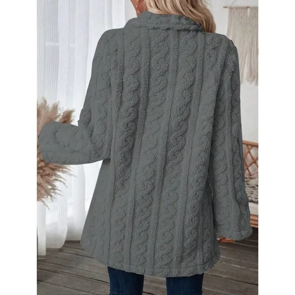 minimalist Double Breasted Lapel collar ribbed knit teddy Coat