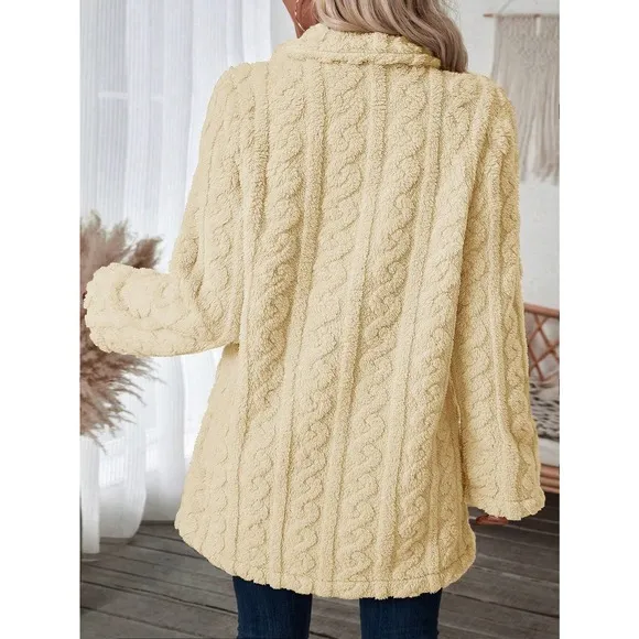 minimalist Double Breasted Lapel collar ribbed knit teddy Coat