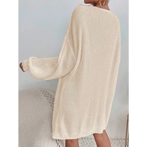 Minimalist Drop Shoulder Open Front Ribbed Knit Duster Cardigan sweater