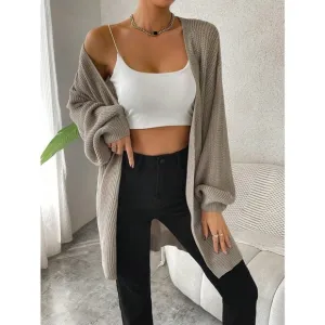Minimalist Drop Shoulder Open Front Ribbed Knit Duster Cardigan sweater