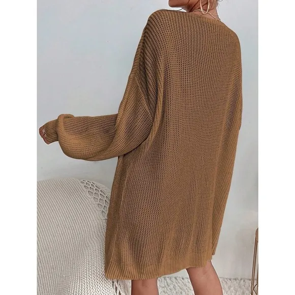 Minimalist Drop Shoulder Open Front Ribbed Knit Duster Cardigan sweater