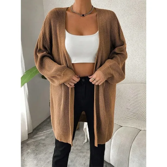 Minimalist Drop Shoulder Open Front Ribbed Knit Duster Cardigan sweater
