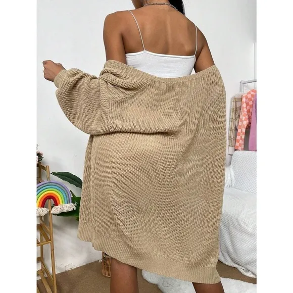 Minimalist Drop Shoulder Open Front Ribbed Knit Duster Cardigan sweater