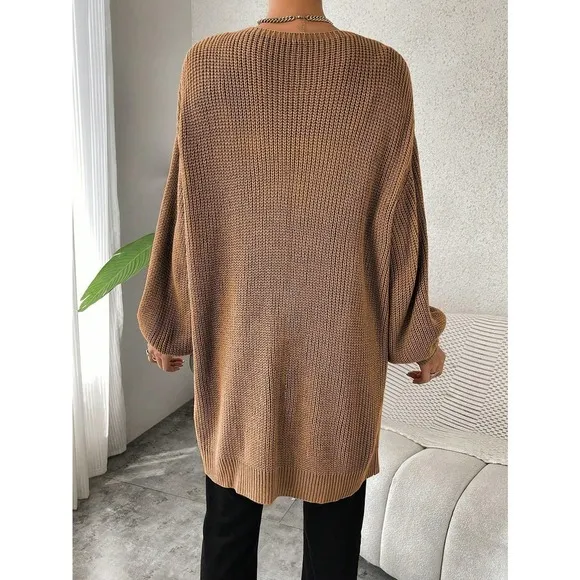 Minimalist Drop Shoulder Open Front Ribbed Knit Duster Cardigan sweater