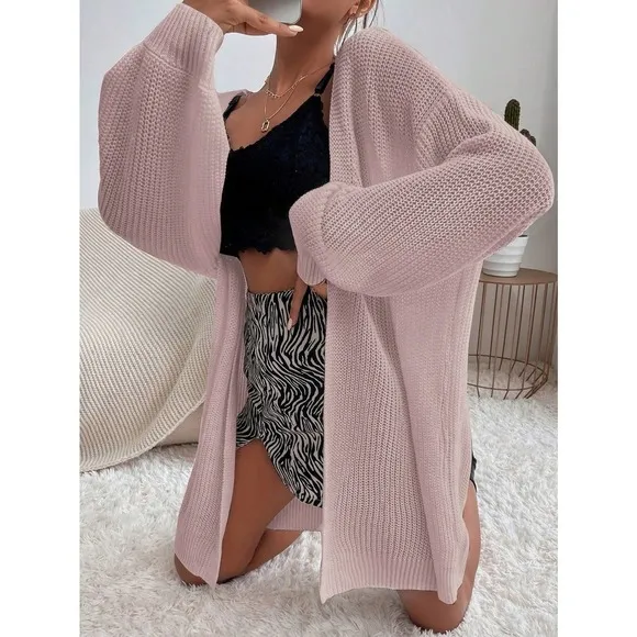 Minimalist Drop Shoulder Open Front Ribbed Knit Duster Cardigan sweater